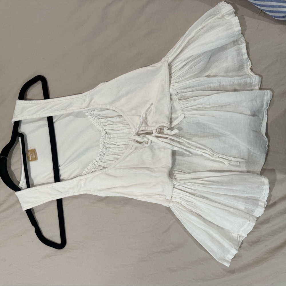 Free People White Ruffle Tie-Front Tank
